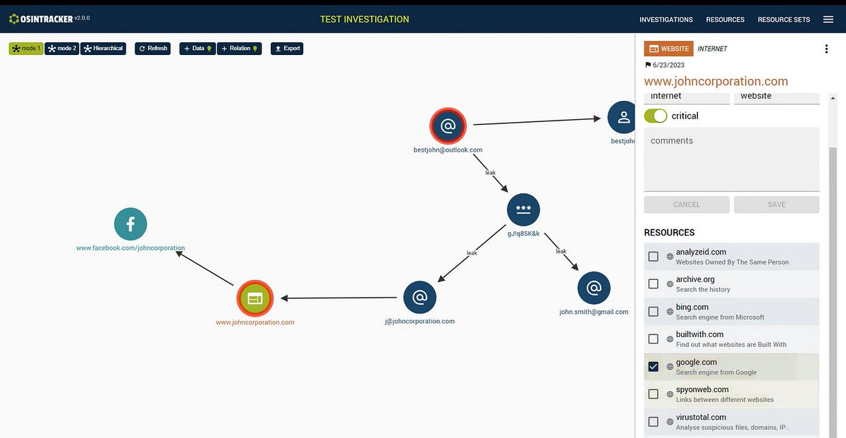 kondah_ha's tweet photo. 🔥Outils d'investigations OSINT 🔥

🦉Si vous chercher une application gratuite permettant aux d’optimiser la gestion d’une investigation OSINT, elle est là : #OSINT #TRACKER par Matthieu A. :  https://t.co/Fib4OCRsk8

👌Cette dernière ne s'inscrit pas dans le catalogue des solutions de "collecte d'informations" mais plutôt une plateforme de gestion des connaissances et informations collectées dans le cadre d'une investigation #OSINT.

❤️C'est projet simple et efficace qui me permet personnellement de gagner énormément de temps et de répondre à une problématique majeure dans l'OSINT : la structuration des connaissances !

😊Vous disposez d'une documentation intéressante concernant l'outil : https://t.co/RwaNLXWqLk

✌️Un magnifique article sur @OsintFr  : https://t.co/CSb5EOV5i0