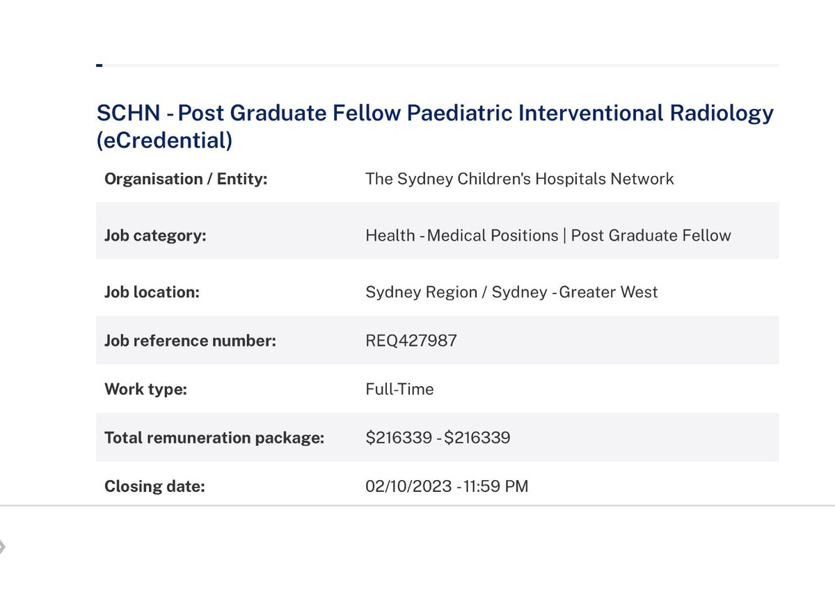 Murthy_CS (@murthy_cs_) on Twitter photo Looking for opportunities to train in Paediatric IR?
Come train with us as a full time Postgraduate Fellow at one of ANZs largest paed IR services at <a href="/westmeadkids/">Westmead Kids</a> <a href="/SCHNkids/">Sydney Children's Hospitals Network</a> in the most beautiful city in the world, Sydney!
Apply here:
lnkd.in/guBJHVwM
DM for details Looking for opportunities to train in Paediatric IR?
Come train with us as a full time Postgraduate Fellow at one of ANZs largest paed IR services at <a href="/westmeadkids/">Westmead Kids</a> <a href="/SCHNkids/">Sydney Children's Hospitals Network</a> in the most beautiful city in the world, Sydney!
Apply here:
lnkd.in/guBJHVwM
DM for details