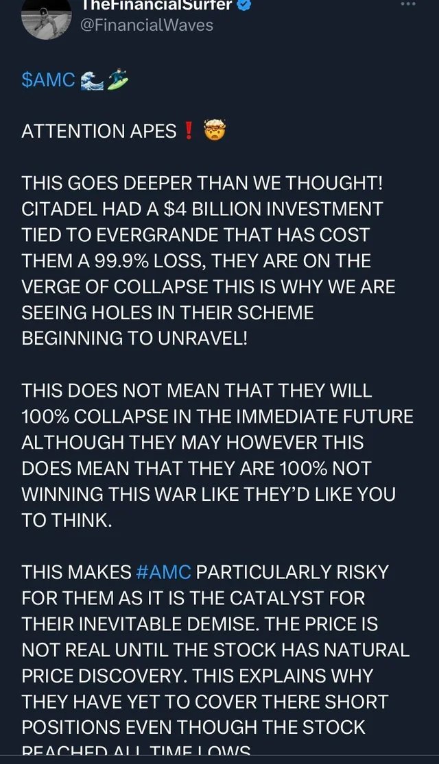 Wen margin call to Shitadel???
Shitadel invested $4B on Evergrande.

#MOASS is coming!
$AMC $APE $GME #AMC #APE #GME 
#AMCNEVERLEAVING #AMCNOTLEAVING 
#KenGriffinLied #KenGriffinLiedUnderOath 
#SECScandal #FINRAScandal #DTCCScandal
#FTDs #FTDs #FTDs 
#FTDs #FTDs #FTDs