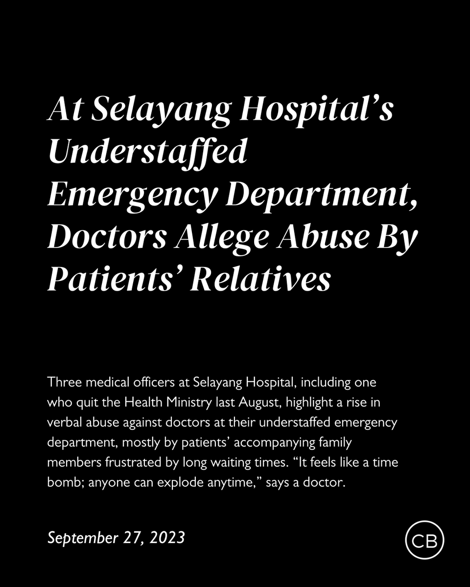 codebluenews's tweet photo. Selayang Hospital’s emergency department lost some 20 medical officers to July 31 transfers. Now, doctors say they’re facing rising verbal abuse from patients and accompanying relatives on a daily/ weekly basis, due to long wait times from staff shortages.
https://t.co/RwMaCENidC https://t.co/cvnnXVMDt5