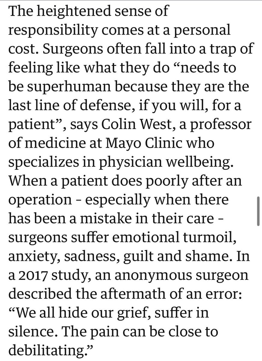 “At the core, surgeons must be able to accept responsibility.”
The heightened sense of responsibility comes at a cost. When a patient does poorly, surgeons suffer emotional turmoil, sadness, guilt and shame. “We hide our grief, suffer in silence. The pain can be debilitating.”