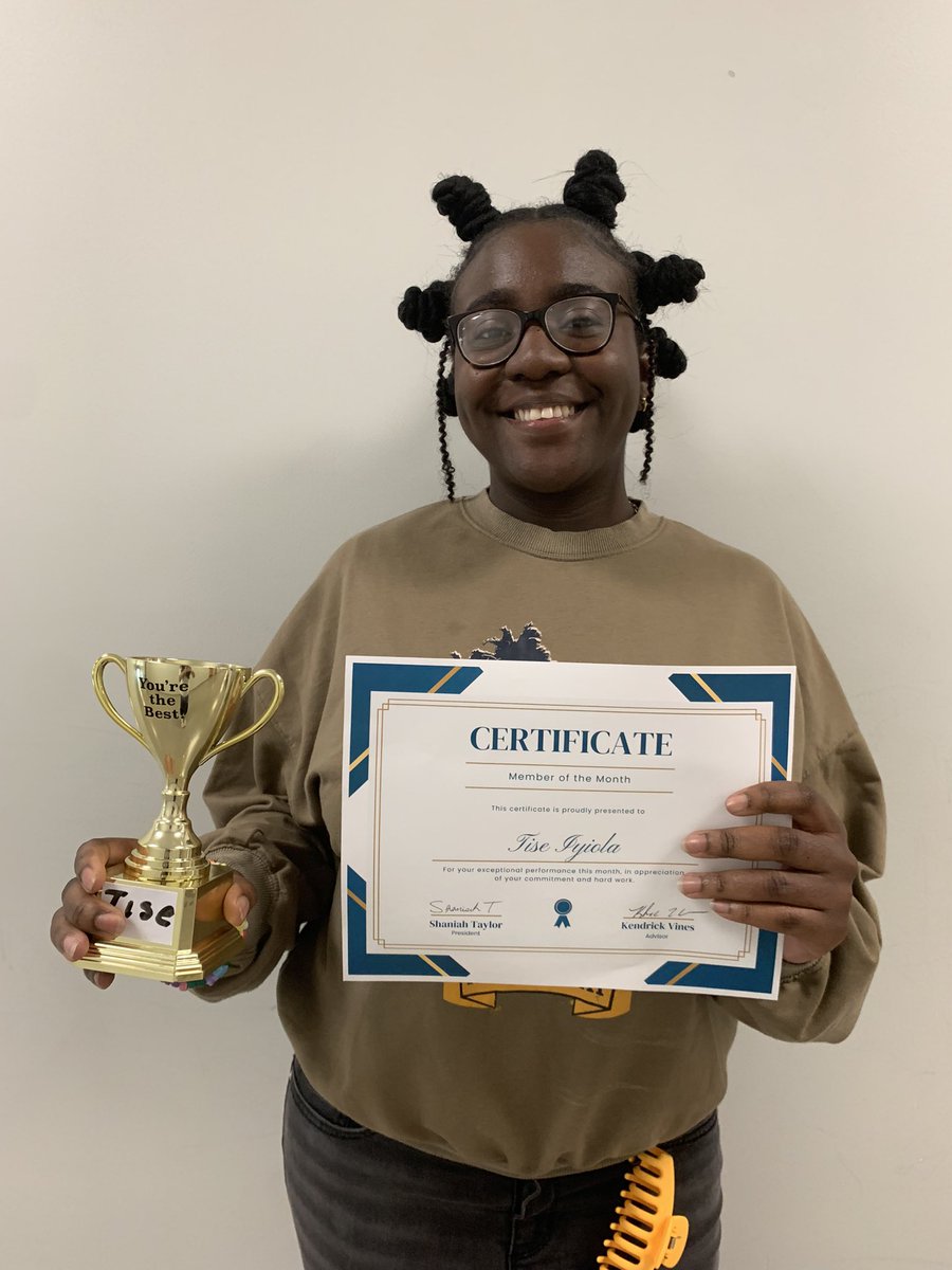 VMCCAFBLA's tweet photo. Our Member of the Month is….

Tise Iyiola!

Thank you for your dedication! https://t.co/D5Hifx3UQ1