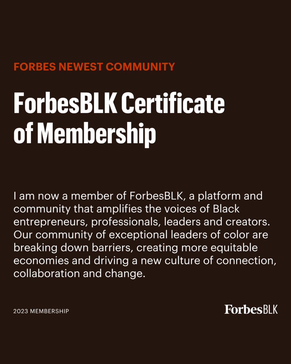 blvckpee's tweet photo. I am thrilled to announce that I am now a proud member of the Forbes Black Community! 🙌🏾 

A platform that amplifies the voices of Black entrepreneurs, professionals, leaders and creators. 

@Forbes @ForbesBLK @forbesafrica 

#ForbesBLK #BlackExcellence #Forbes https://t.co/UjyBKeSHoa