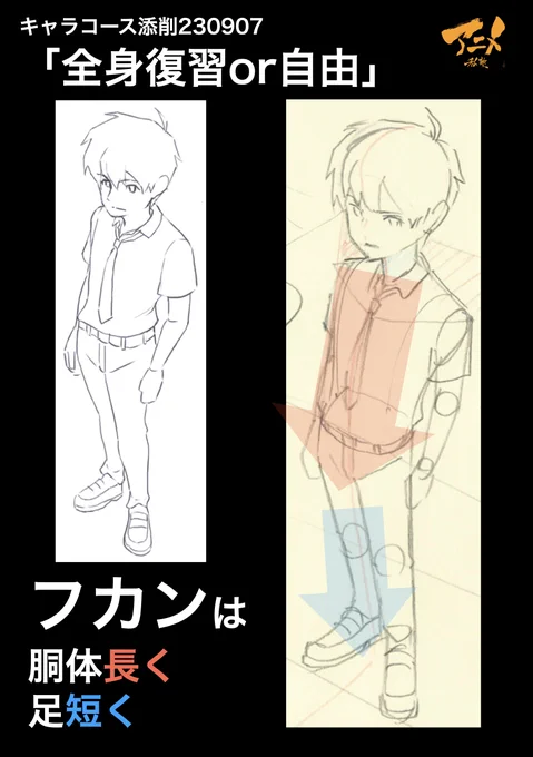 キャラコース添削230907「全身復習or自由」 ●フカンは胴体長く足短く