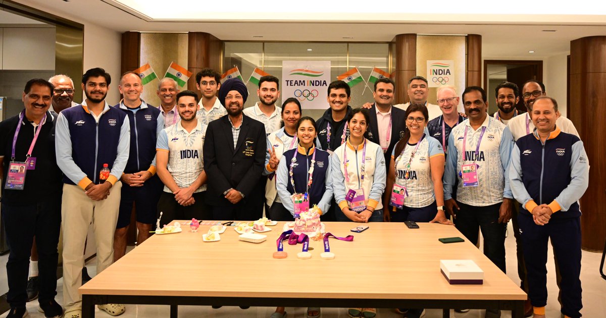 Celebrating the First medals at NOC India in the Asian Games Village @WeAreTeamIndia
