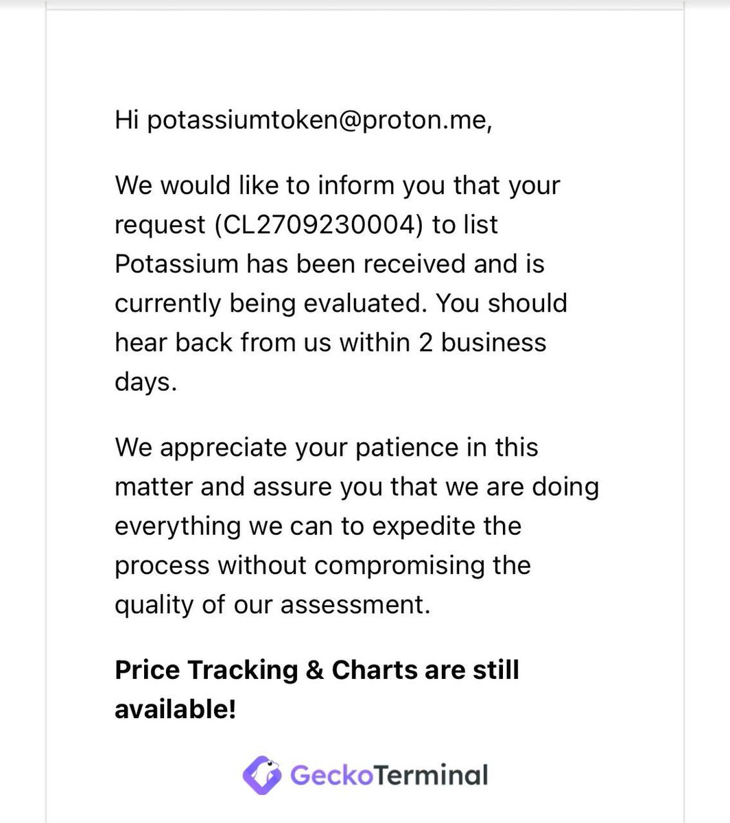 PotassiumToken's tweet photo. We have just applied for CoinGecko!
(#CL2709230004)

$POT #POTASSIUM #POT $CAL #CAL

https://t.co/3aBGXrx9W9 https://t.co/Poatlw1TSQ