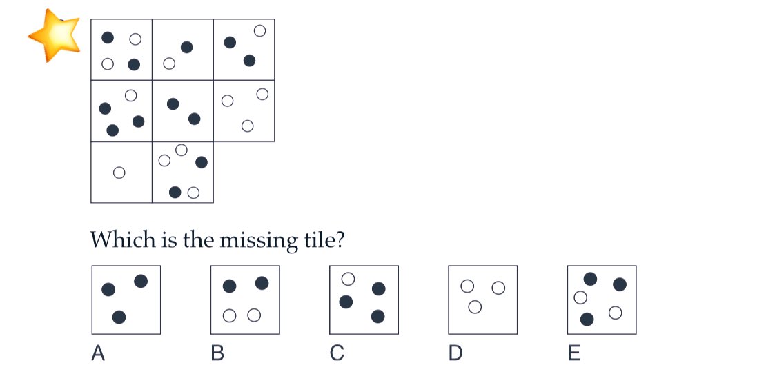 commandenteSD's tweet image. You have 39sec 

✍️ which is the missing tile?

(I’ll dm the winners)

#Pattern_Recognition iQ test