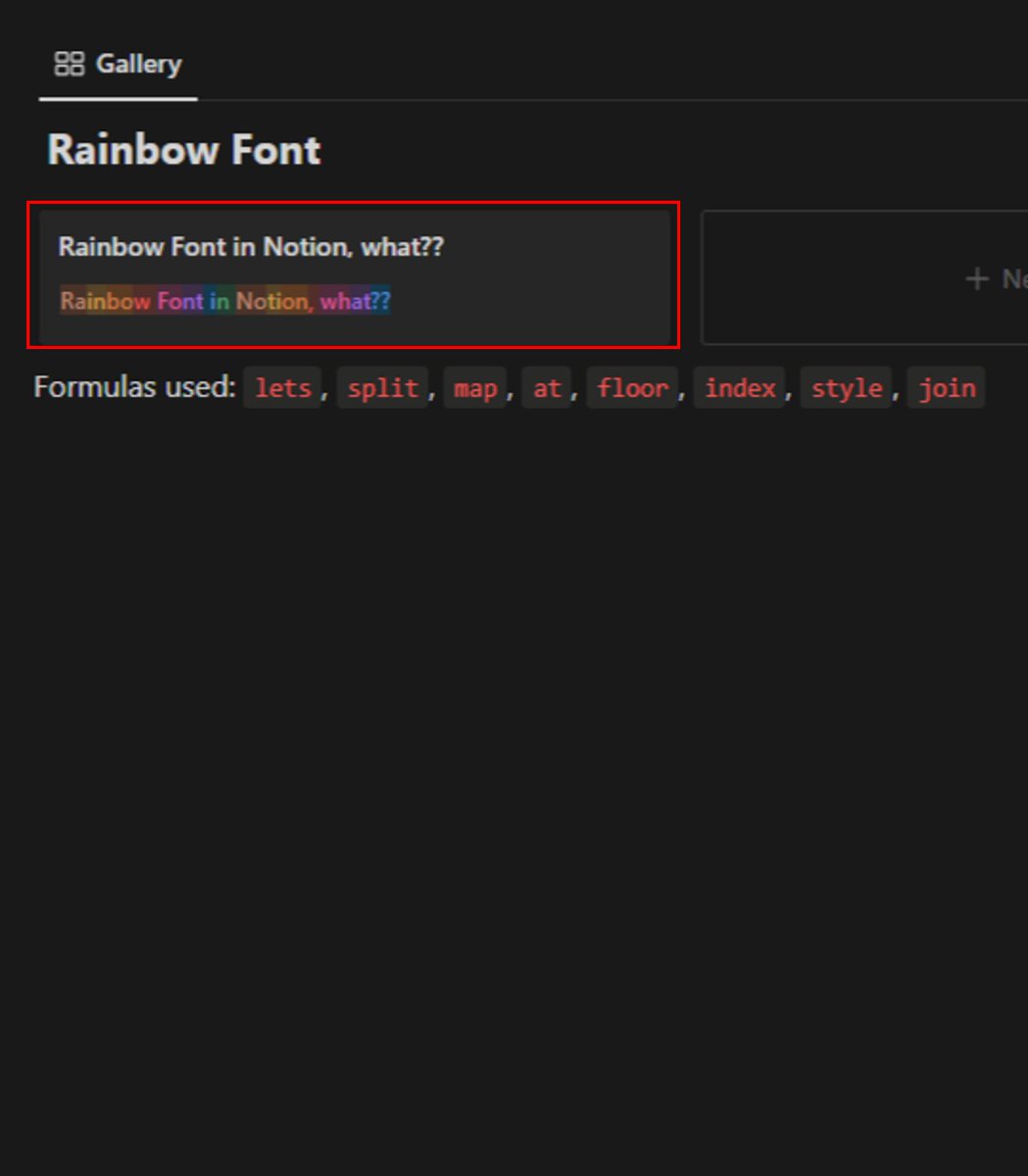 PurpleNotion's tweet image. Day 10: Rainbow font.

This is a replication of a formula shared by the brilliant @yoshihiko_k, and it&apos;s surprisingly simple!

What you&apos;ll need: Just the title property, the magic is in the formula 🔥

Use case: Wherever you want to sprinkle some colour!