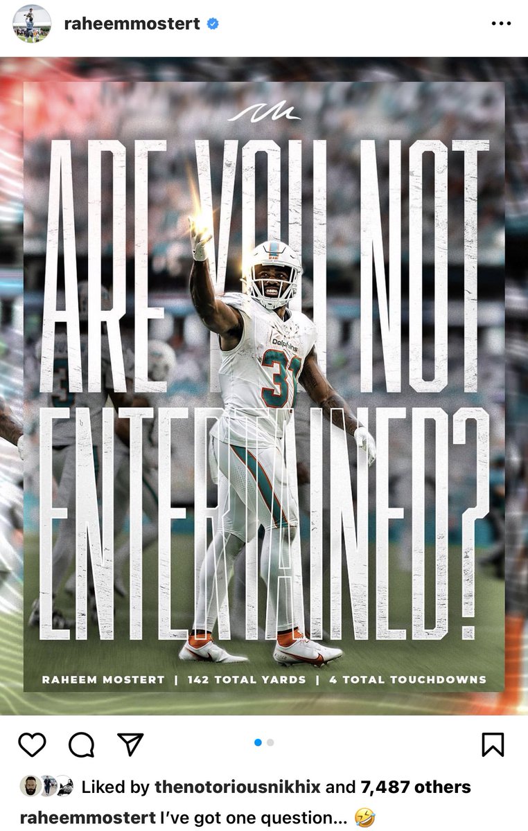 B_Shousejr's tweet photo. Raheem Mostert has one question Via his Instagram ⁉️👀 #FinsUp https://t.co/NoVVW71Wlc