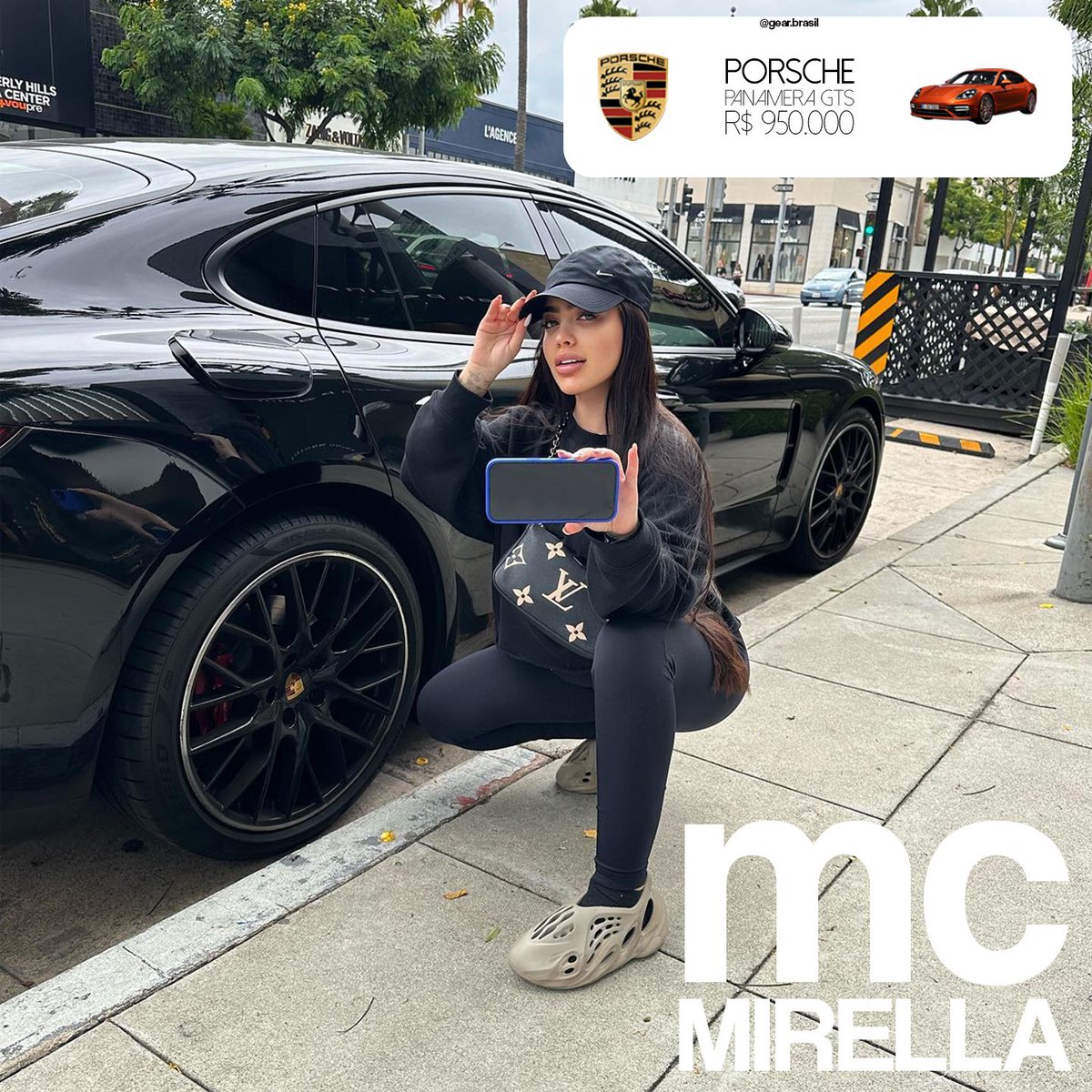 gear_brasil's tweet photo. MC Mirella ao lado de um Porsche Panamera GTS. 

O modelo sai de fábrica com um motor V8 de 480 cv de potência e 63,2 kgfm de torque máximo.

É necessário apenas 3,9 segundos para alcançar os 100 km/h, a velocidade máxima é de 300 km/h.

@xbadmix https://t.co/fDtCUoXunr