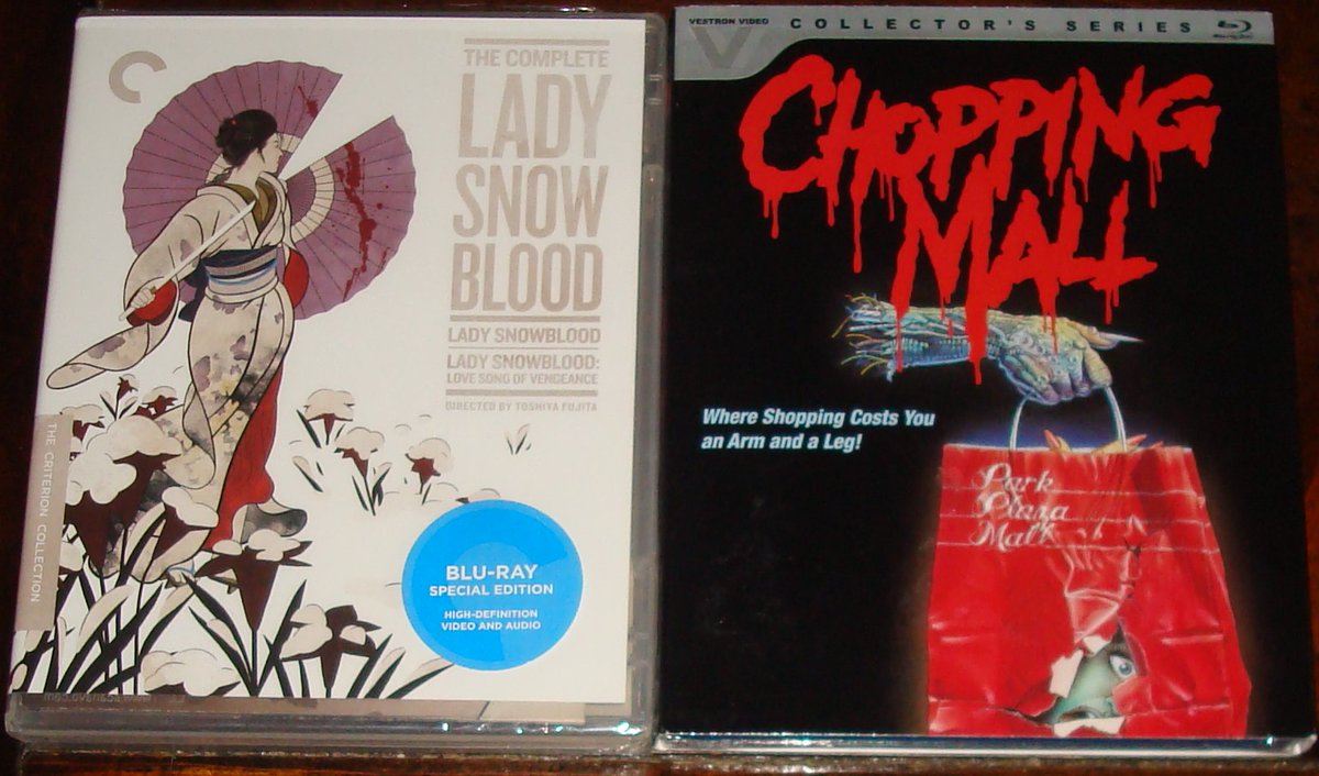 pencil_army's tweet image. MAIL CALL:  Today's drop includes a pair of revenge tales starring Meiko Kaji and one of my ALL TIME FAVORITE 1980's slasher flicks, CHOPPING MALL (1986), finally in Widescreen as God intended.  Eager to retire my DVD. 

#PhysicalMedia #Criterion #VestronVideo