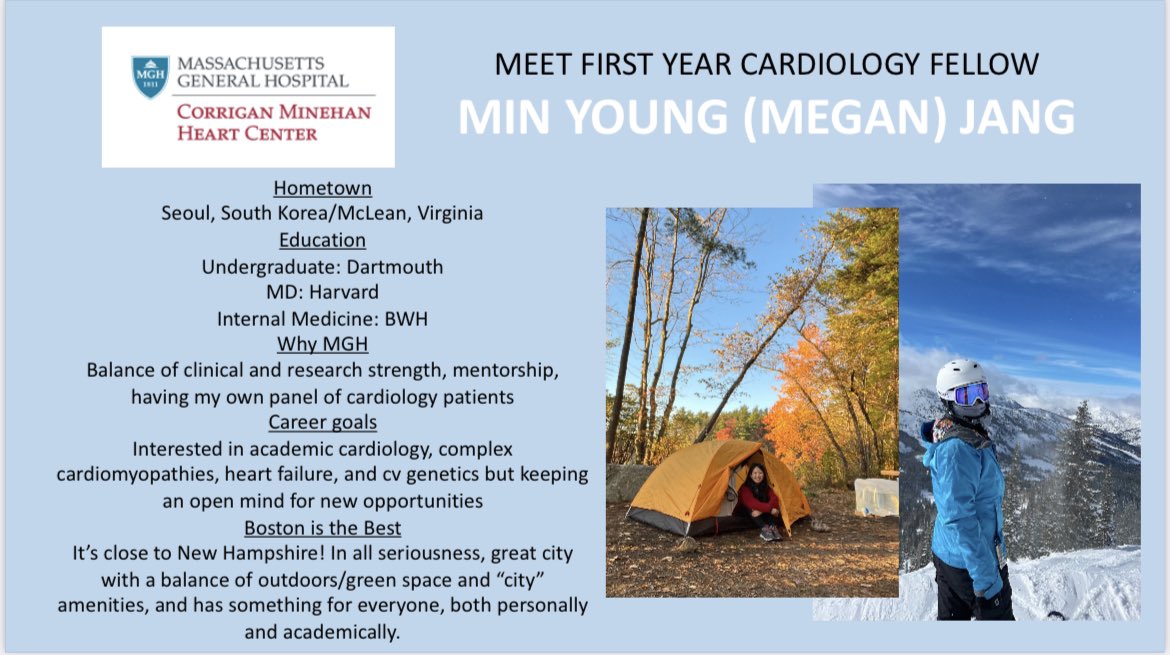 MGH Cardiology Fellows (@mghcvfellows) on Twitter photo Meet F1 <a href="/meganjang/">Megan Jang</a> 🌟 Try to catch her in between camping trips at <a href="/MGHHeartHealth/">Mass General Heart</a> 🏔️ ⛺️ Meet F1 <a href="/meganjang/">Megan Jang</a> 🌟 Try to catch her in between camping trips at <a href="/MGHHeartHealth/">Mass General Heart</a> 🏔️ ⛺️