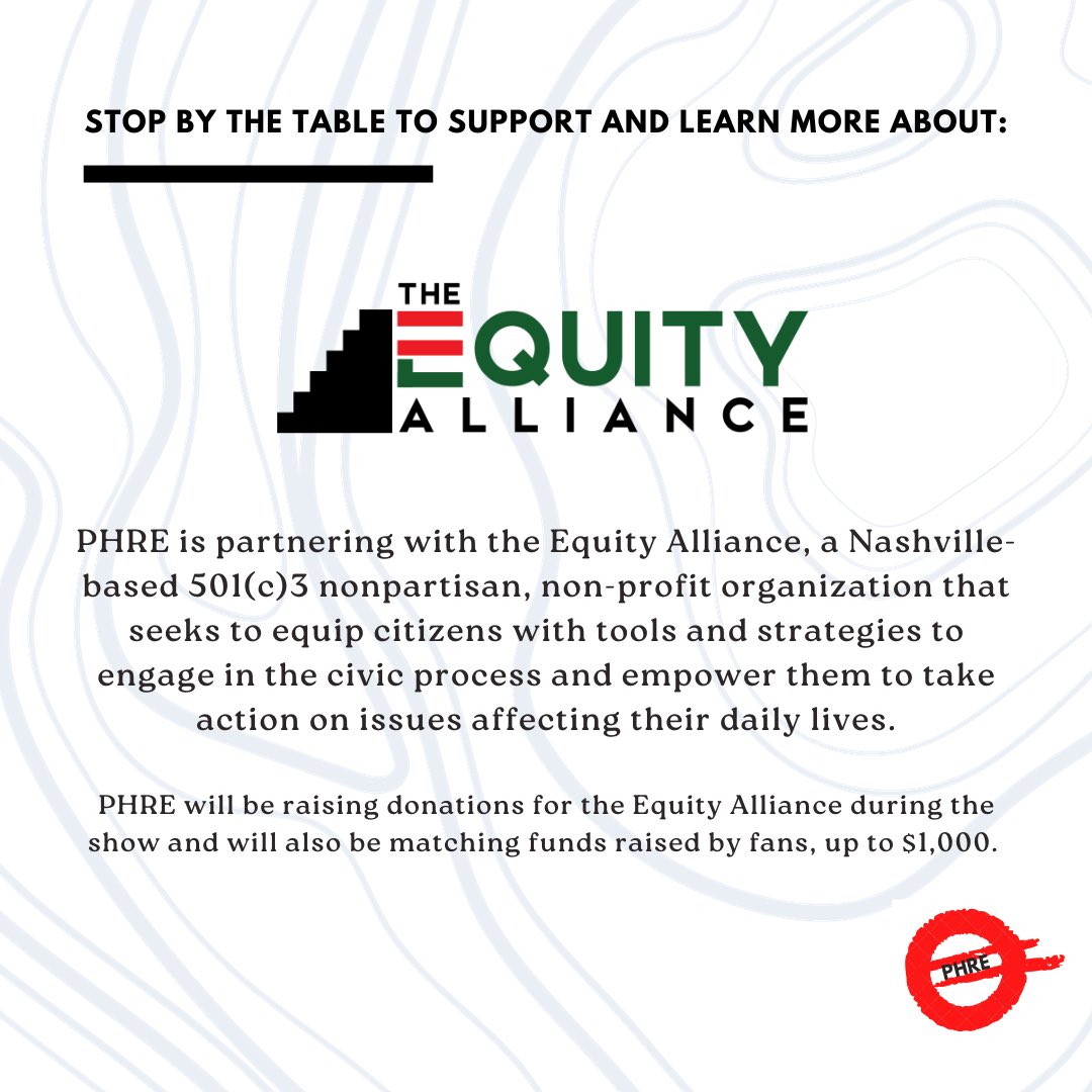 What better place to promote a more a more equitable and inclusive live music scene than in- Music City! 

They will be raising donations for TEA during the show on Oct. 7. Stop Bridgestone Arena to support TEA and PHRE and our shared vision of a more equitable Nashville!