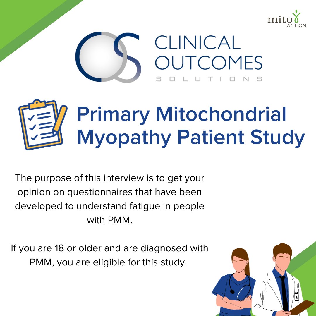 MitoAction's tweet photo. Are you interested in participating in a PMM study? click the link for more information and details on the study from Clinical Outcomes Solutions. https://t.co/P92elLgKHW https://t.co/7nOnuyISly