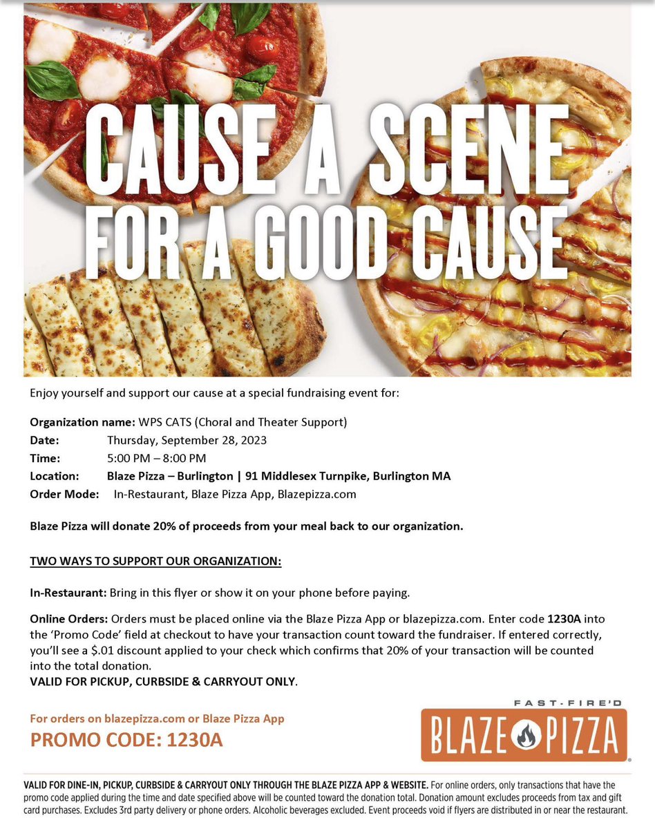 Take a break from cooking dinner on Thursday and support Wilmington’s middle and high school theater programs! Show this flyer in-restaurant, or use code 1230A for online orders. Good for dine-in, or take-out (curbside or carry out). 

thank you for your support!