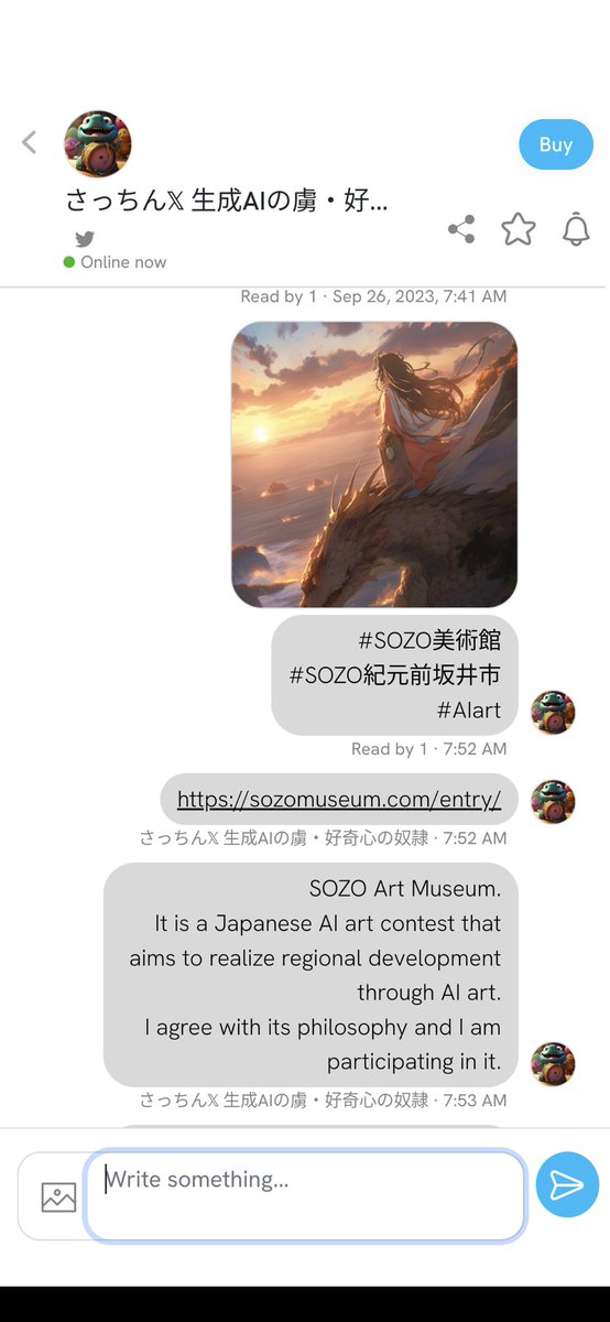 sacchin_jp's tweet image. #friendtech 
で
#SOZO美術館
に投稿した作品を海外に向けて発信中😌✨

侍とか
恐竜とか
海外の方にも刺さると思うので
SOZO美術館に
エントリーされてる方は
チャレンジしてもらえると
面白い展開もあり得るのかな〜
と思ってます。

#LetsChallenge😊💕