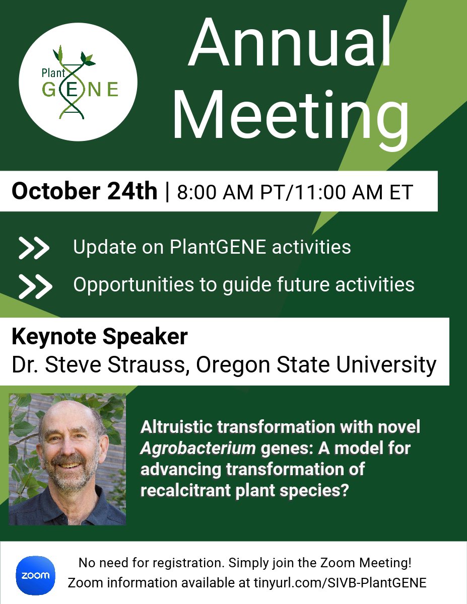 Join the PlantGENE community for the 2023 Annual Meeting! 

This 2-hr event includes:
✅ A review of current resources

✅ Opportunity to shape future activities 

✅ Research presentation by an excellent keynote speaker 

#plantscience #planttransformation