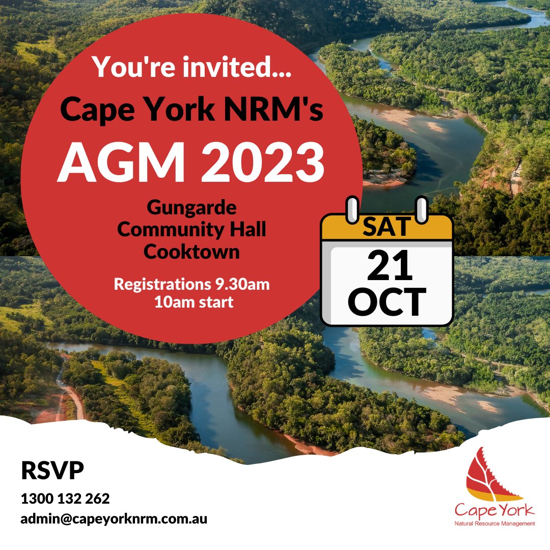 Join us for our 2023 Annual General Meeting on Saturday 21 October 2023 at the Gungarde Community Hall in Cooktown and help us celebrate another fantastic year. We hope to see you there!

Download the agenda and the proxy voting form here: capeyorknrm.com.au/about/organisa…