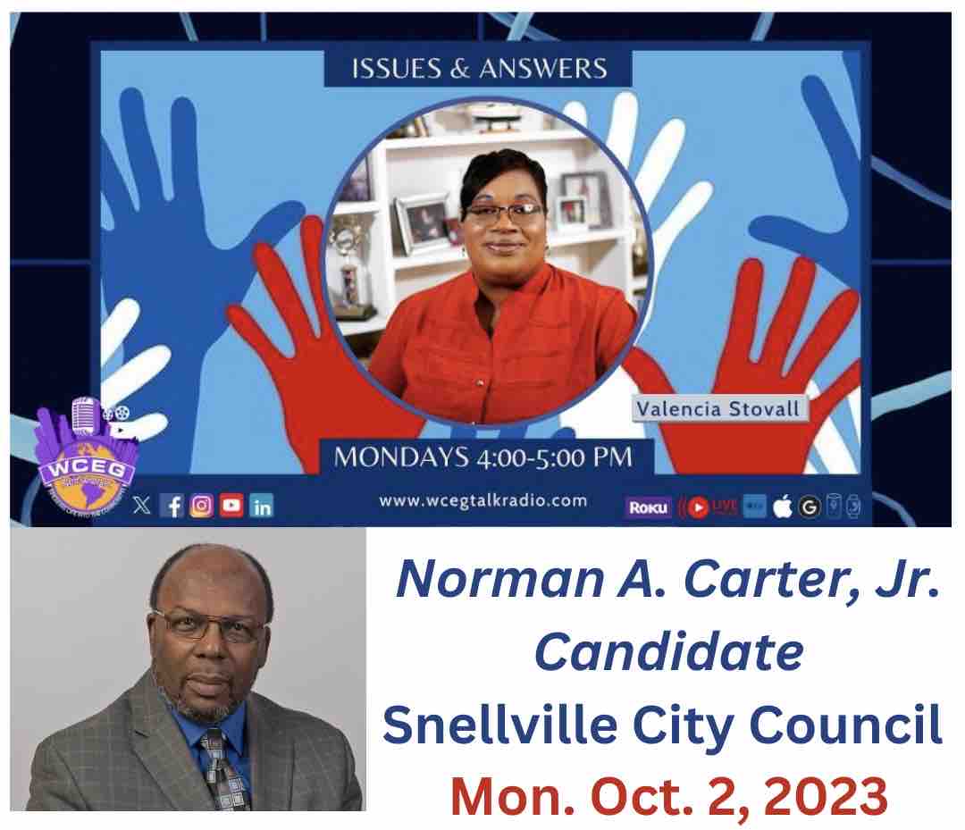ValenciaStovall's tweet photo. Join #issuesandanswers the convo w/ #normancarterjr on choosing best candidate. What should you look for? #snellville #citycouncil Watch FB/YT/TW livestream:
WCEG Network
WCEG TALK RADIO
#wcegnetworktv
#wcegnetwork
#wcegtalkradio https://t.co/LriOQzoE6K