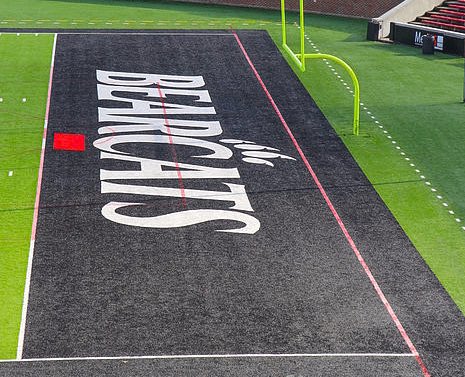 BREAKING NEWS: Cincinnati Bearcats Practice was delayed earlier today after a player reported an unknown white substance on the field. 

After further analysis, it was determined that the white substance that was unknown to the players was the goal line.