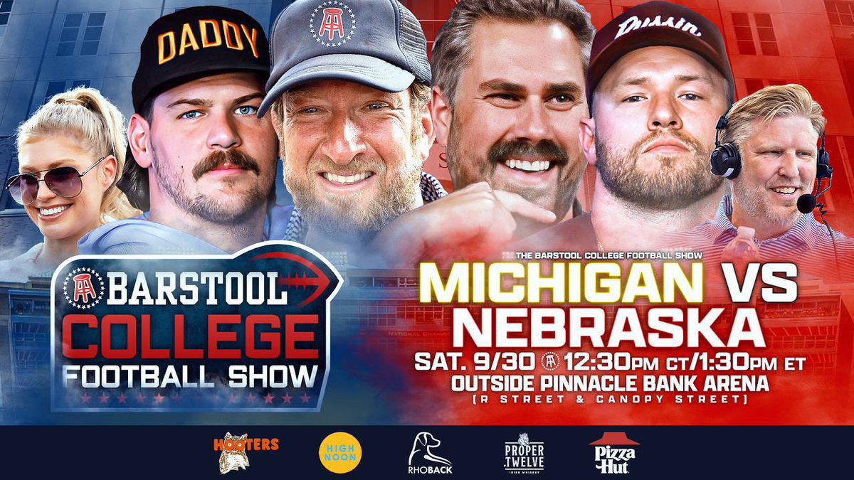 🚨Barstool College Football Show live from Lincoln, NE this Saturday!🚨

Outside Pinnacle Bank Arena at 12:30 CT‼️