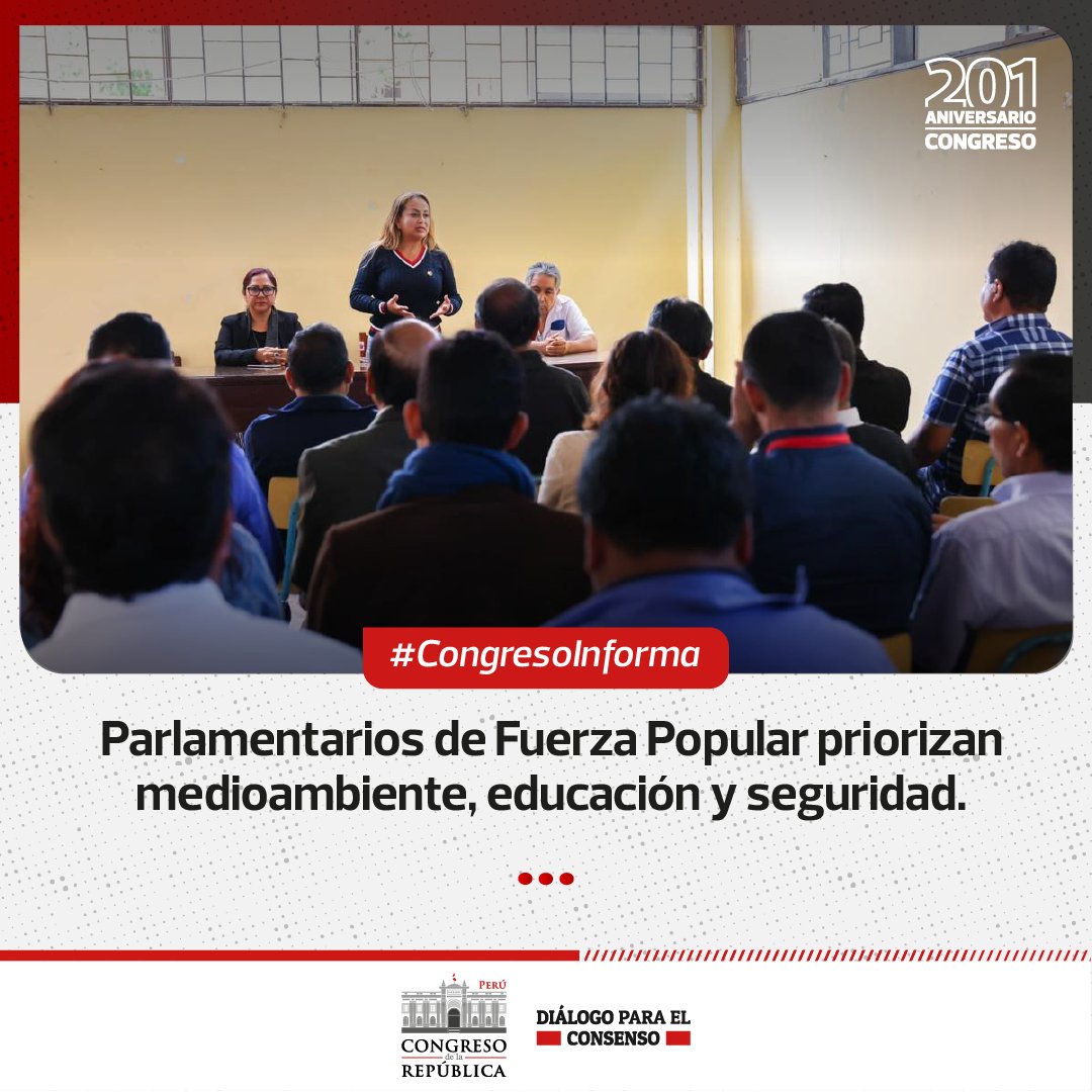 congresoperu's tweet photo. #SemanaDeRepresentación | Los congresistas de Fuerza Popular visitan diferentes regiones del país para abordar temas clave como educación, medioambiente y seguridad. Detalles en la nota.

🗞️ https://t.co/IA3Qd5JeGO https://t.co/bDBB5ZHKTb