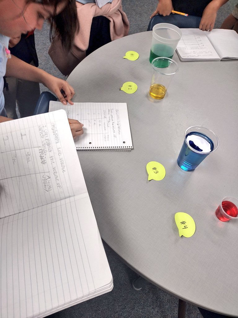 Carmona_AGC's tweet photo. In Science, students had to predict the volume of liquids, then read the actual volume in a graduated cylinder to confirm predictions and draw a conclusion with their partners. The note-taking tool of choice? Good ol' 3-column notes, of course! #WeAreAVID #WICORize https://t.co/0NoKcPV2vu