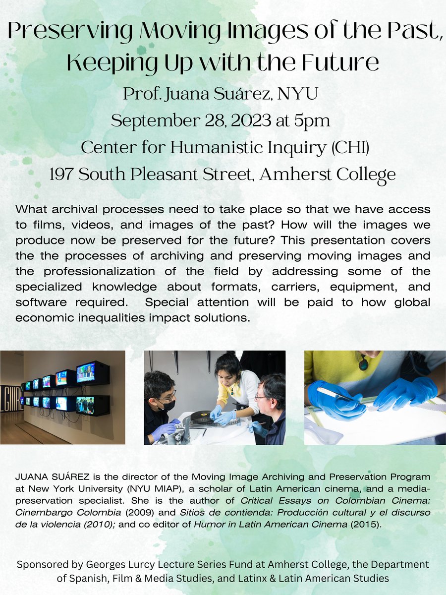 Cinembargo Juana 🔮 (@cinembargo) on Twitter photo I'll be lecturing at Amherst College about.... archiving and preservation. If you are in the area of the 5 college consortium, have colleagues, students, and/or friends interested in the magic of preservation, please send them my way! Sharing the joy of what we do at <a href="/NYUMIAP/">NYU-Tisch-MIAP</a> I'll be lecturing at Amherst College about.... archiving and preservation. If you are in the area of the 5 college consortium, have colleagues, students, and/or friends interested in the magic of preservation, please send them my way! Sharing the joy of what we do at <a href="/NYUMIAP/">NYU-Tisch-MIAP</a>