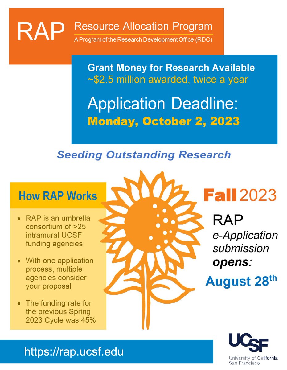 🗓️ONE WEEK LEFT🗓️Apply for funding via the <a href="/UCSF_RDO/">UCSF RDO</a> Fall 2023 RAP cycle by 2pm PT on 10/2. If your #MSK project was not funded in the last cycle, please consider reapplying! Learn more about funding opportunities for #CCMBM members: ccmbm.ucsf.edu/funding-opport…