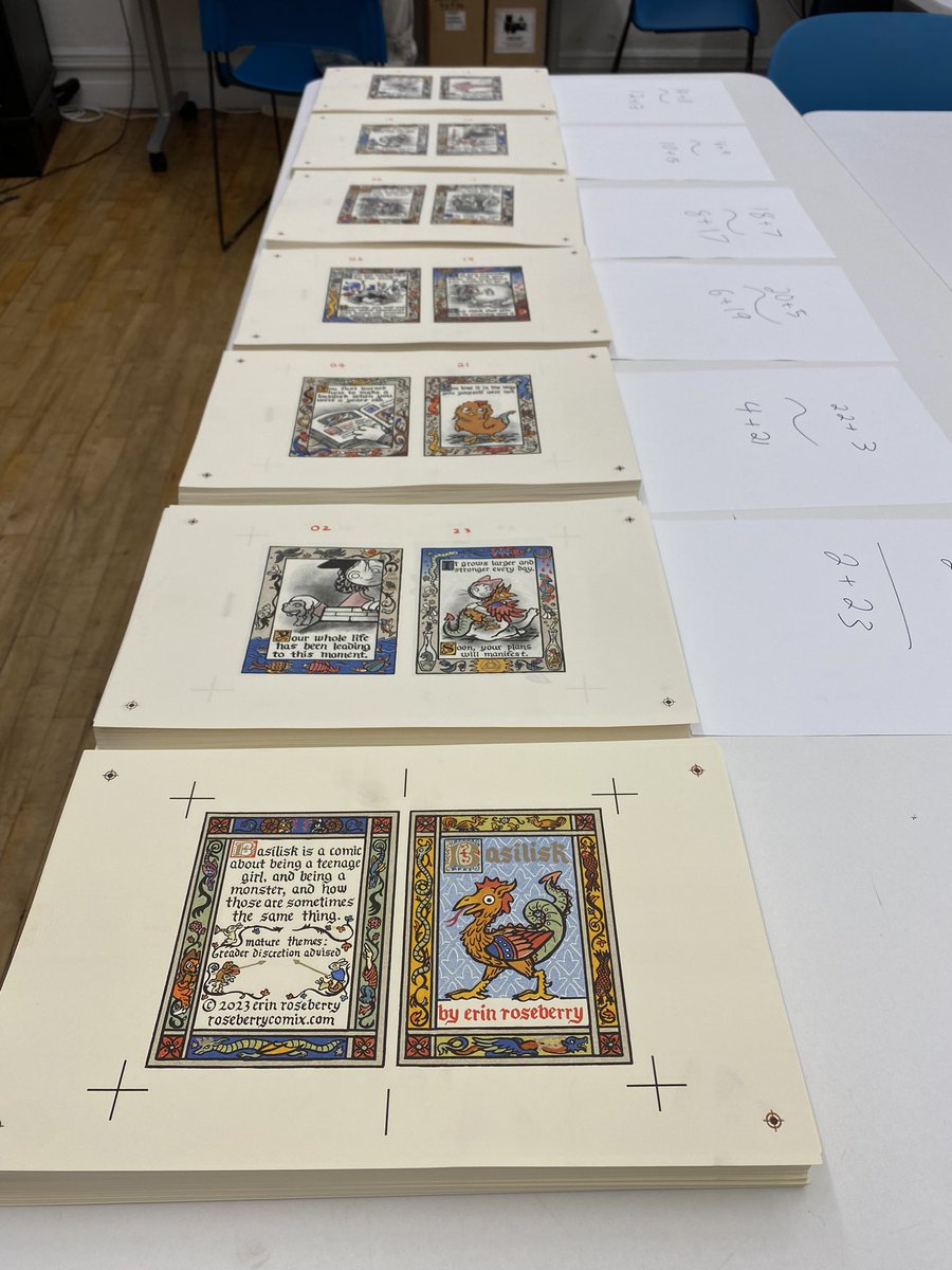 roseberrycomix's tweet photo. The printing of Basilisk is complete! Seven spreads, five ink colors, sixty-six individual color separations, eight hours of printing total ;__; https://t.co/6xzWq84o8r
