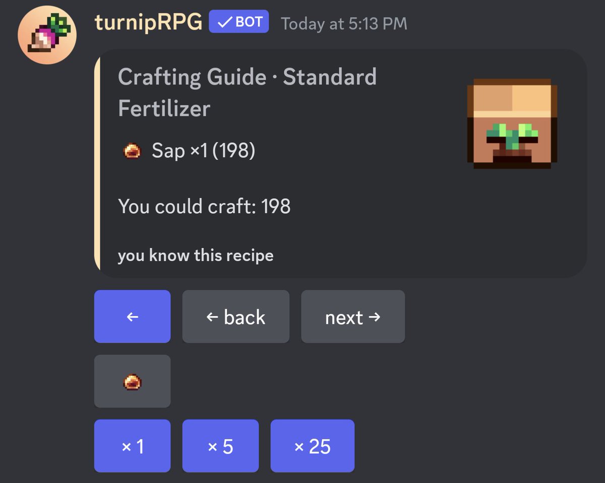 turnipRPG's tweet photo. crafting has been updated! sometimes recipes will have alternative materials. if they do, you can switch which you select to craft with

→ https://t.co/NSeQMoY9e3 ← https://t.co/rX8MCyuzaQ