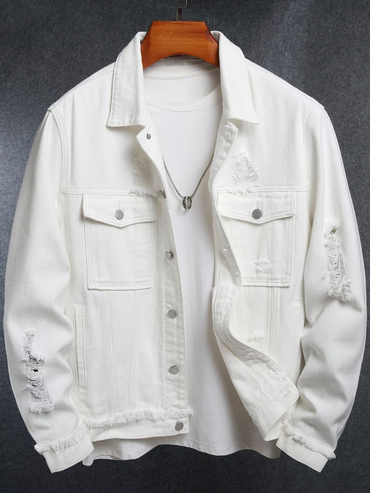LavnJ85337's tweet photo. Men 1pc Ripped Frayed Flap Pocket Denim Jacket.#denimjecket #follow #fashion #like #newfashion #fashionstudent #dream #newarrival #girlsgift #girlcroptop #likeforlike #natural #nature #whatsyourfashionstory #newcollection #newcollectionofhoody #newdesingsint #newblousedesing https://t.co/EcBiXAgUWC