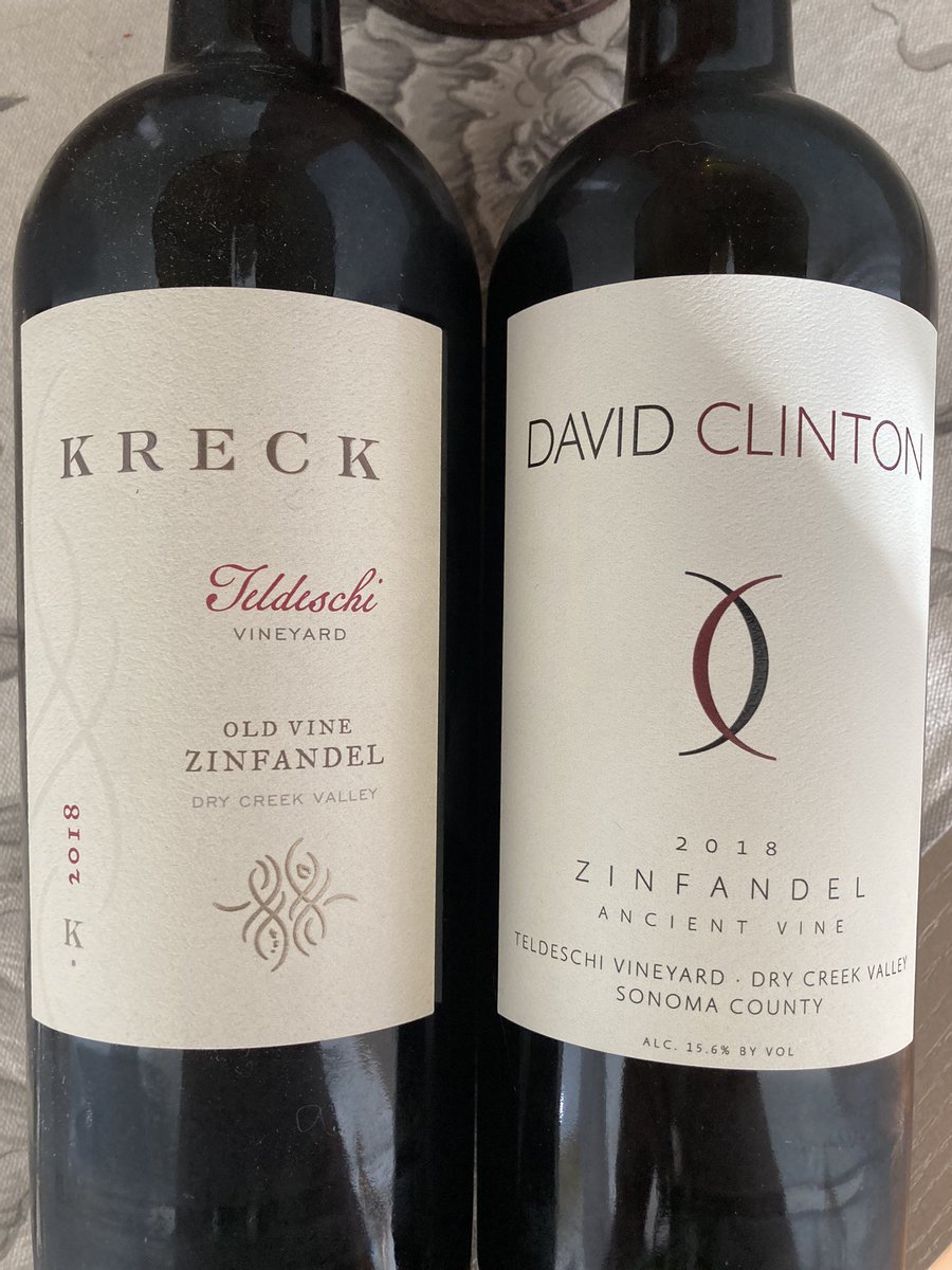 Favorite thing: same vineyard and year, different makers. Both excellent 2018 zinfandels via Teldeschi. <a href="/SVGrapesWine/">Sonoma Valley Wine</a> <a href="/DavidClintonWC/">David Clinton Wines</a> <a href="/MillCreekWinery/">Mill Creek Winery</a> <a href="/TheZinfandelOrg/">Zinfandel Advocates</a>