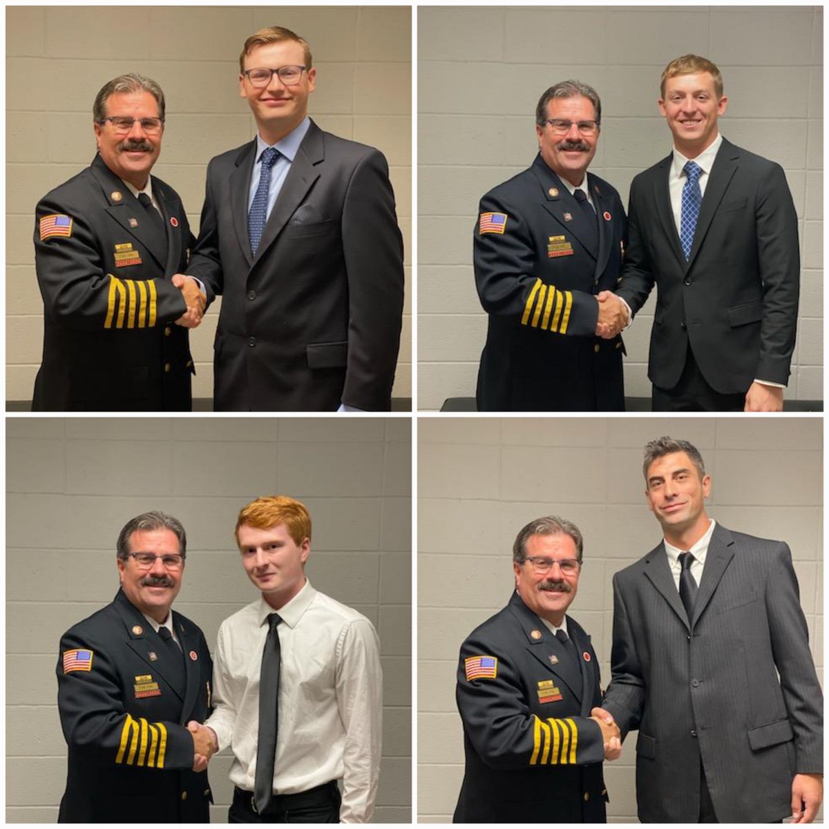 GoshenFF's tweet photo. We would like to welcome our new Probationary Firefighters Noah, Dakoda, John, and Colin to the GFD family! They were sworn in Monday at the Board of Works meeting. Congratulations! #local1443 #family https://t.co/h6Ix2RKeAT