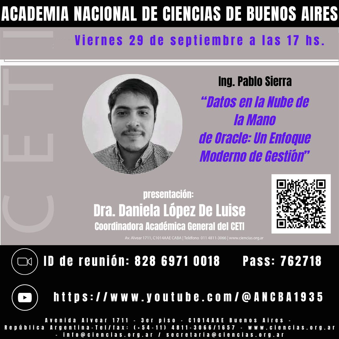 Los esperamos el viernes para escuchar a Pablo Sierra online, en un evento más del Centro CETI de la Academia Nacional de Ciencias de Buenos Aires