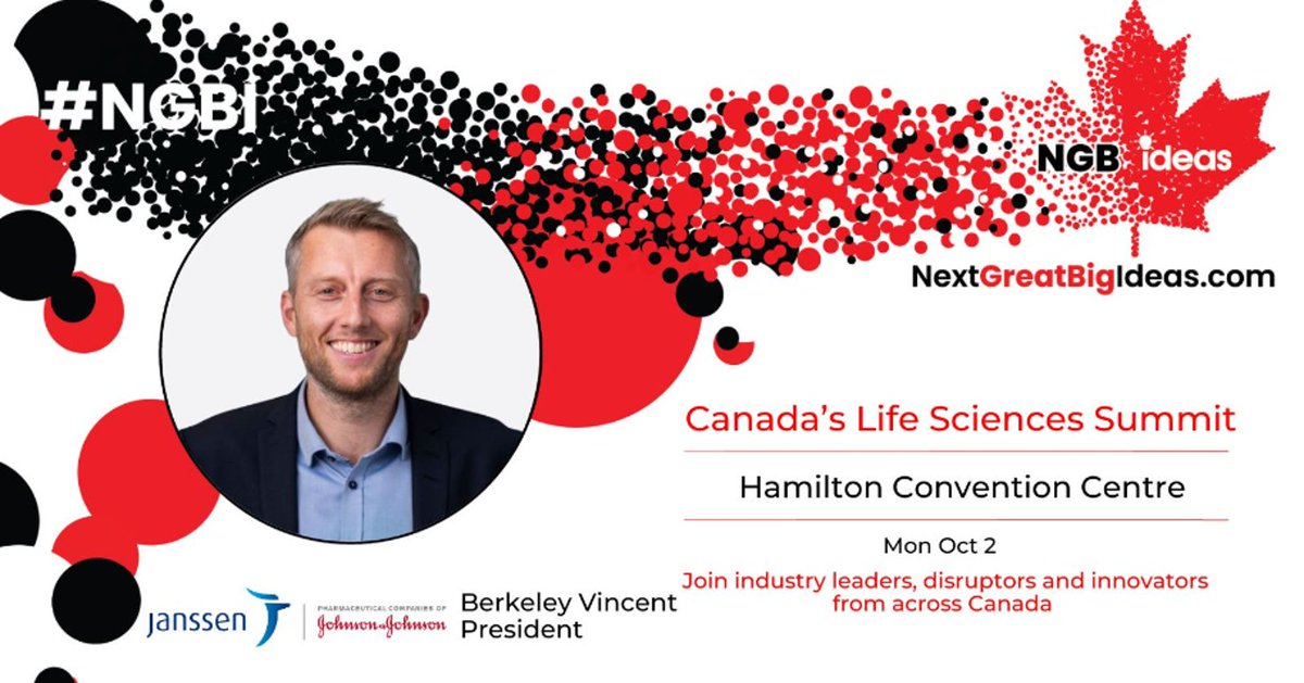 We are delighted to have #BerkeleyVincent, President of @JanssenCanada joining us onstage this coming Monday at #NGBI.  For details and to reserve tickets go to NextGreatBigIdeas.com | #LifeSciences #Biotech #Medtech #Imaging #DrugDiscovery #CGT #Radiopharma #Therapeutics
