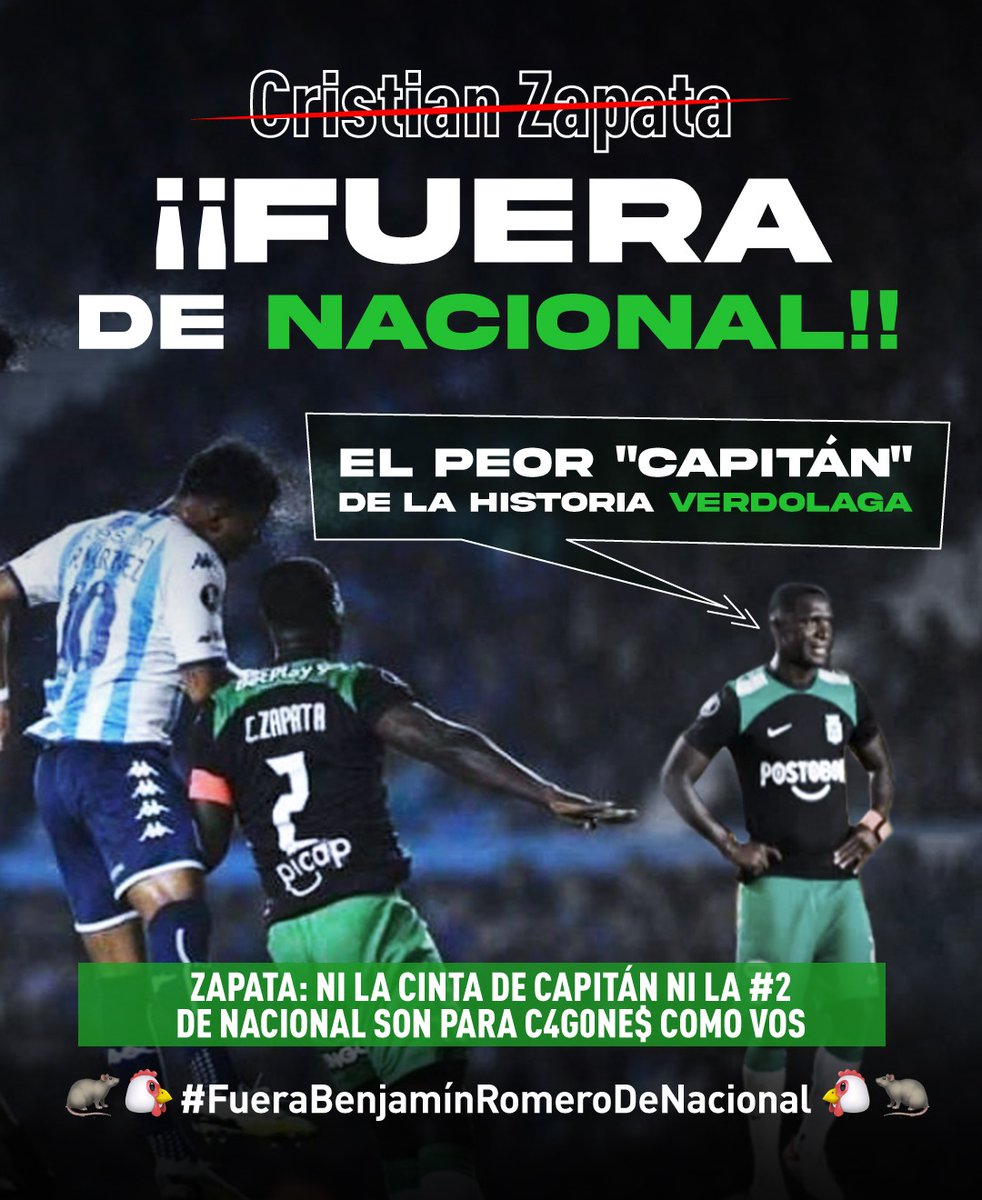 EDWARD_ECHAVA's tweet photo. NO MÁS  #CristianZapata  No Más Cagones En @nacionaloficial  #BejaminEnemigoDeNacional #FueraBenjaminRomeroDeNacional https://t.co/SI3glnTz9Q
