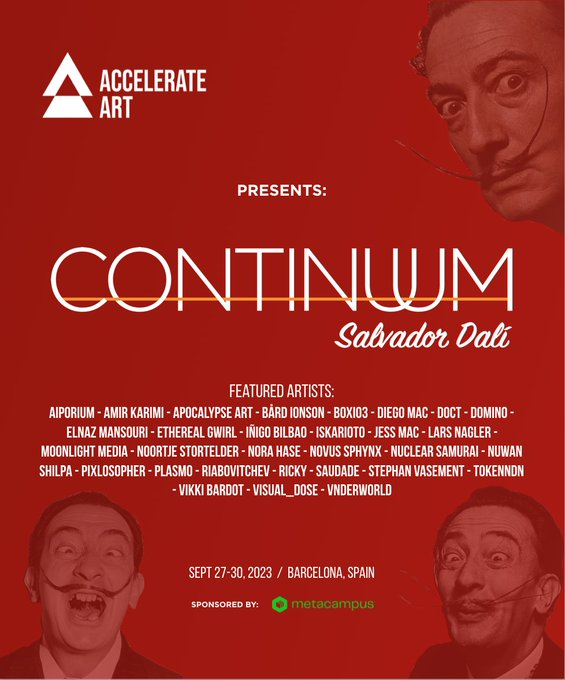 BardIonson's tweet photo. It is awsome to have my artwork
Hypercubus
exhibited in Barcelona on Sept. 27th - 30th as the wonderful #CONTINUUMDALI Salvador Dali exhibition curated by
@clairesilver @ohr_nft
@accelerateart @spumma
and congratulations to all the featured artists!
@aiporiumart
@NoortjeStorteld
@_vnderworld
@NuwanShilpa
@555elnaz
@amirkarim_i
@ap0calypse
@Boxio3
@diego_mac_arena
@DocT___
@dominosmusic
@Ethereal_Gwirl
@Ibl3D
@iskarioto
@JessMacAI
@larsnagler
@MoonlightCiara
@nuclearsamurai
@NOVUSSPHYNX
@pixlosopher
@plasm0
@Rabbunnitt
@Riabovitchev
@RightOnRicky_
@Saudade_nft
@stephanvasement
@TokenNDN
@VikkiBardot
@visual_dose
link below!π