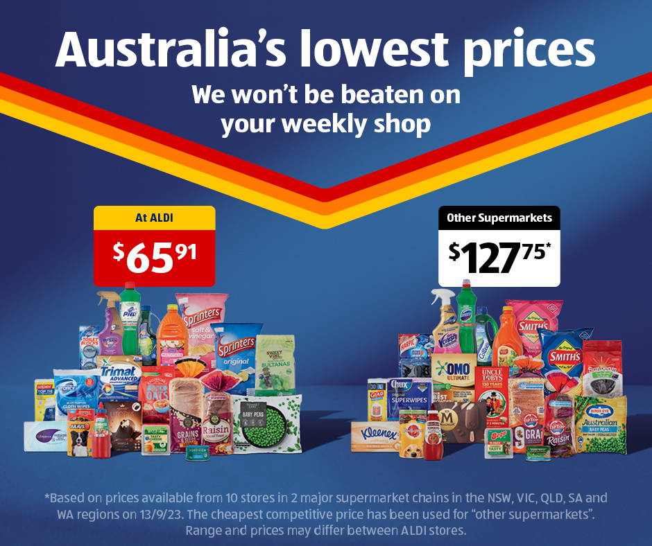 We won't be beaten on the cost of your weekly shop. Shop Australia's lowest prices at ALDI and save $61.84*, to.aldi.in/3oDpY1p