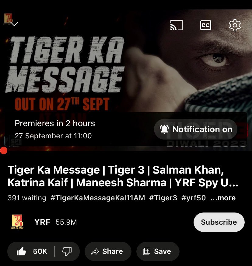 #Tiger3 Today’s Premiering Teaser Cross 50k Likes 3 Hours Before It Hits Social Media🔥

Beats #JawanPrevue Which Had 32K Likes At Time Of Its Premier🚨

Ground Level Buzz Is 🧨💥🔥

#SalmanKhan #TigerKaMessage #Jawan