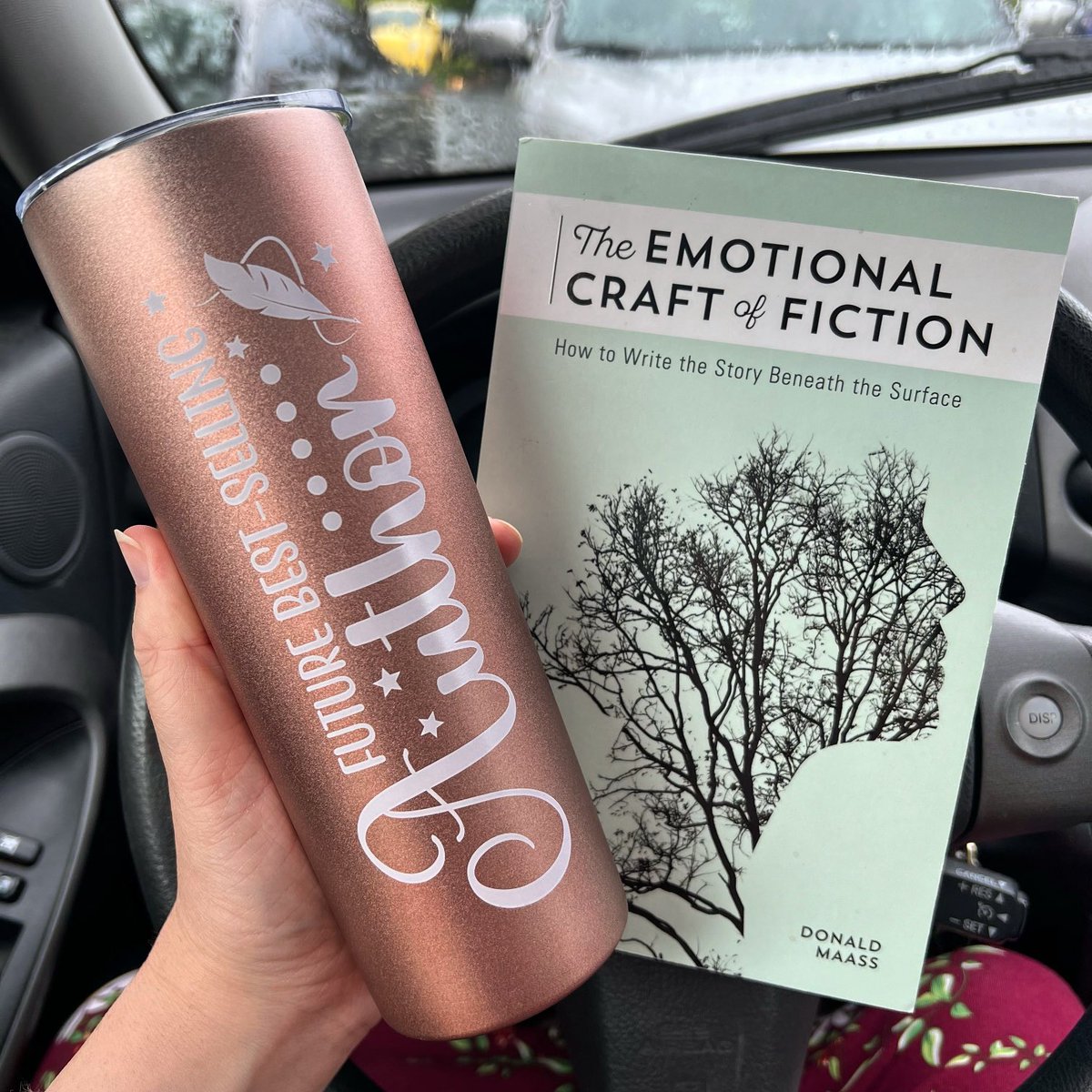 Waiting in the car during kid activities, sipping from this aspirational mug, and rereading a great craft book. 🤓