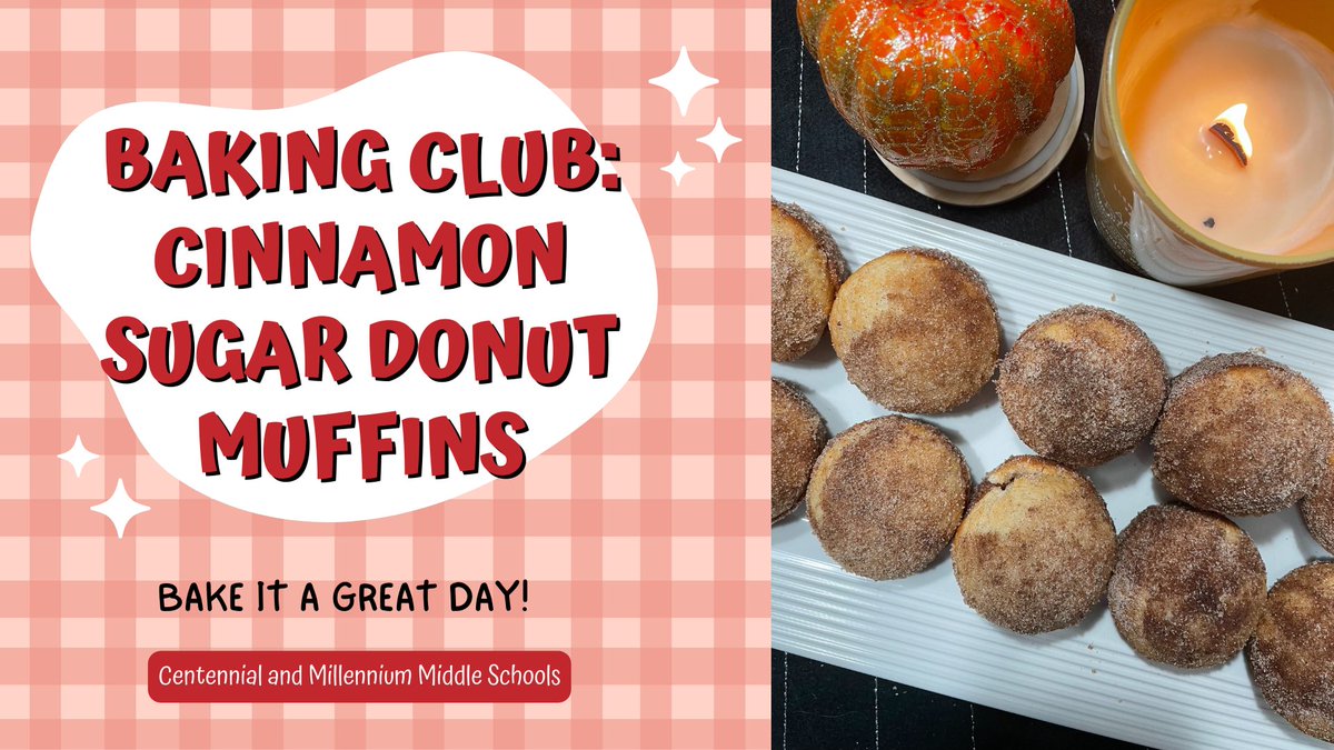 MillenniumMS's tweet photo. At this year's first Baking Club meeting, there were 159 Mustangs and Chargers who met virtually to make delicious cinnamon sugar donut muffins! https://t.co/uijAz1xwZU