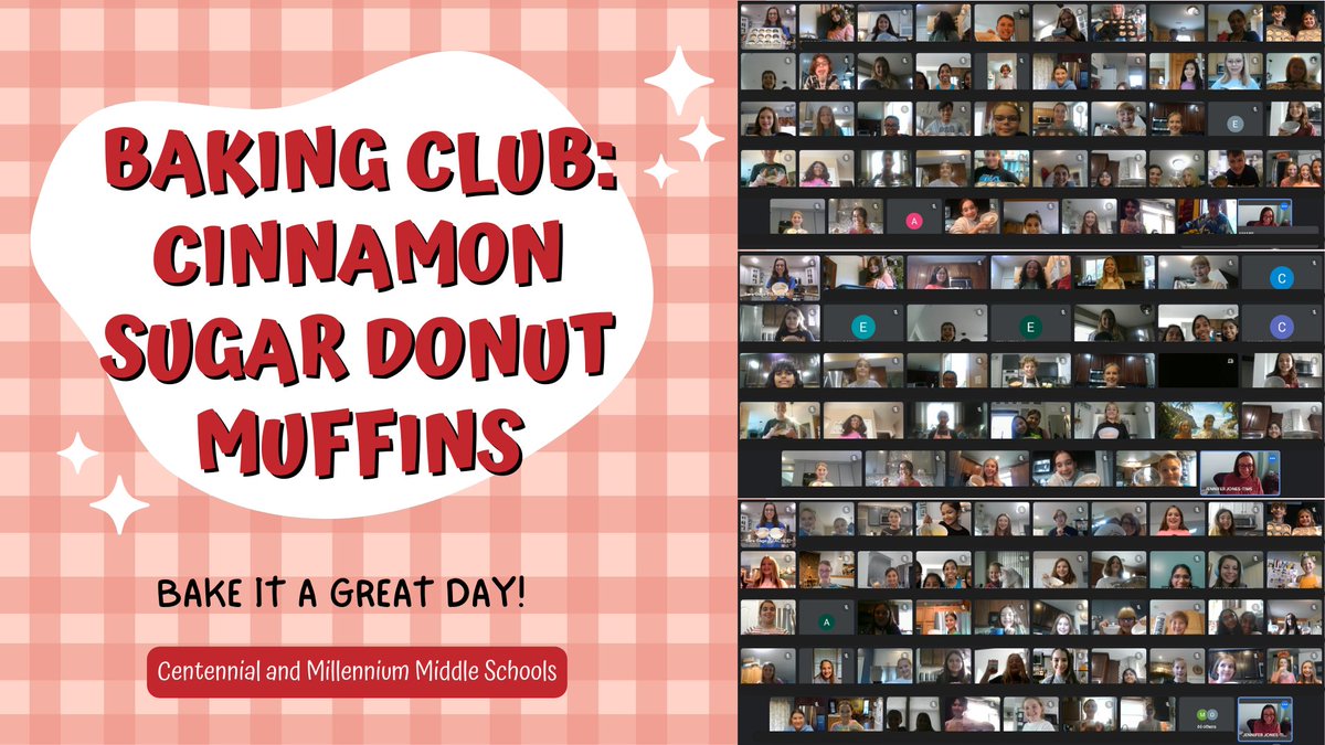 MillenniumMS's tweet photo. At this year's first Baking Club meeting, there were 159 Mustangs and Chargers who met virtually to make delicious cinnamon sugar donut muffins! https://t.co/uijAz1xwZU