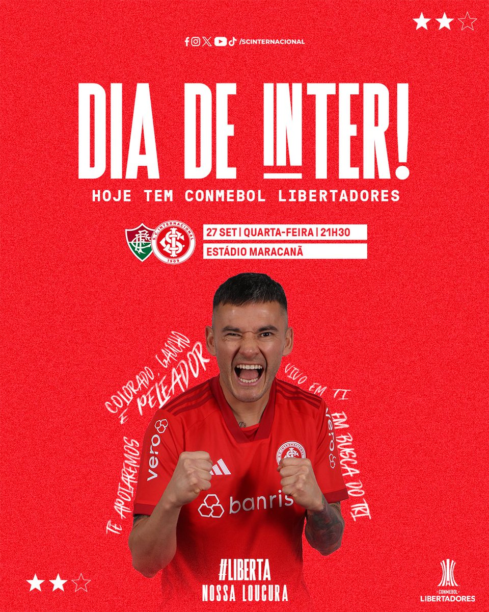 SCInternacional's tweet photo. 𝐃𝐈𝐀 𝐃𝐄 𝐈𝐍𝐓𝐄𝐄𝐄𝐄𝐄𝐄𝐄𝐄𝐄𝐄𝐄𝐄𝐄𝐄𝐑! 🔥🔥🔥🔥

VAMOS, COLORADO! Hoje, começa a luta por uma vaga na final da CONMEBOL Libertadores! No Rio de Janeiro, o Clube do Povo enfrenta o Fluminense. Todos 𝒋𝒖𝒏𝒕𝒐𝒔 em busca da Copa! ❤️🇦🇹 #LibertaNossaLoucura https://t.co/2ztvm2IA7l