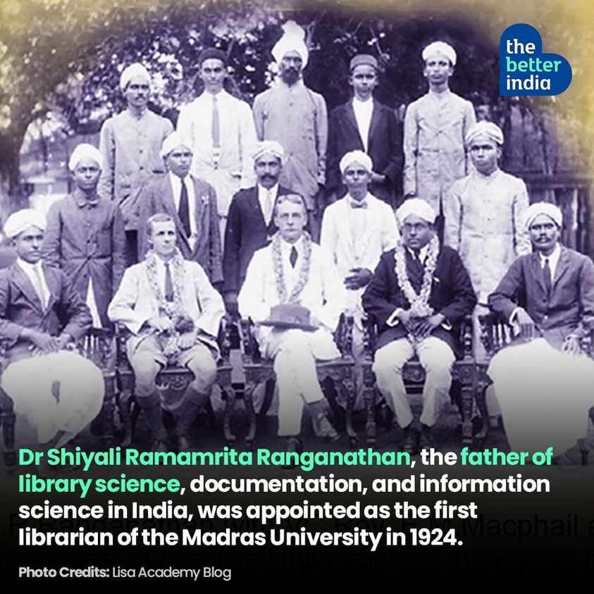 thebetterindia's tweet photo. Dr S.R.Ranganathan took charge of the Madras University Library at 4.00 P.M. on Thursday, 4th January 1924 as the first ever Librarian of the university.
#DeathAnniversary #LibraryScience #ColonClassification #TheBetterIndia https://t.co/HHWJ3R3aTd