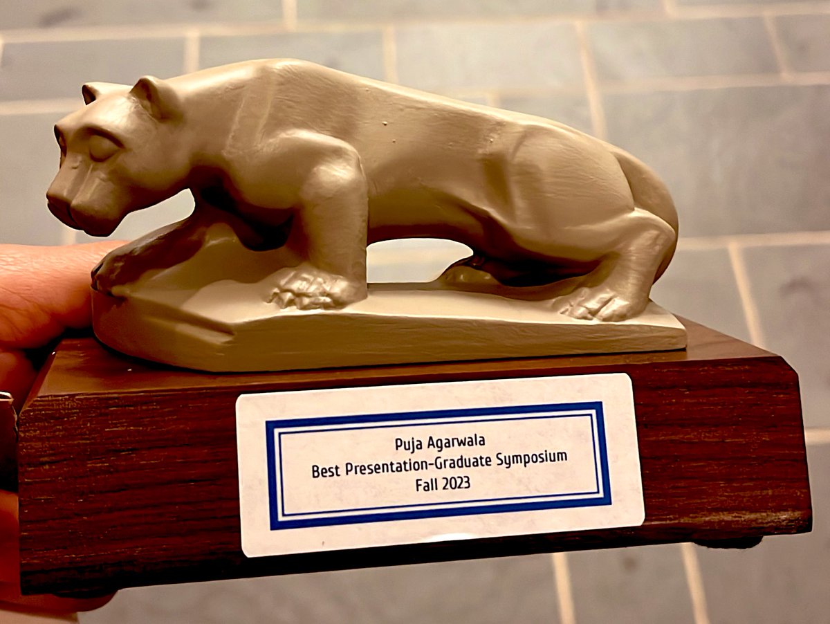 PujaAgarwala01's tweet photo. ๐Honored to receive the best presentation graduate symposium award 2023. Huge thanks to @PennStateChE for the recognition and my advisor (Dr. Milner) for the guidance. I hope to continue presenting my work in plain language to reach broader audience. #grateful #bestpresentation https://t.co/Jr5qbgo2Ym