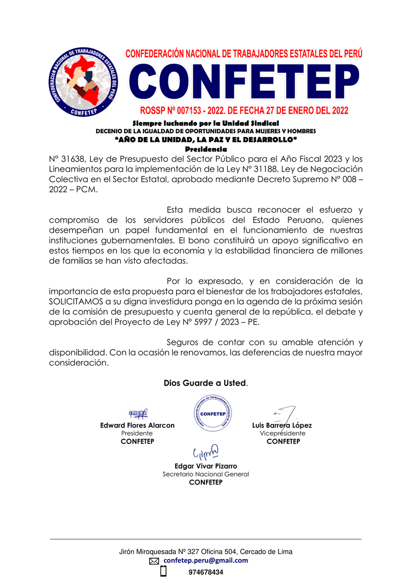 CONFETEP's tweet photo. Seguimos gestionando en el Congreso de la República, la aprobación del bono de 600 soles, a favor de para 562 mil trabajadores estatales, de los Decretos Legislativos 276, 728, 1057 y Leyes Nº 30057, 29709 y 28091, del Gobierno Nacional, Gobiernos Regionales y Gobiernos Locales. https://t.co/YaaXqn2dCb