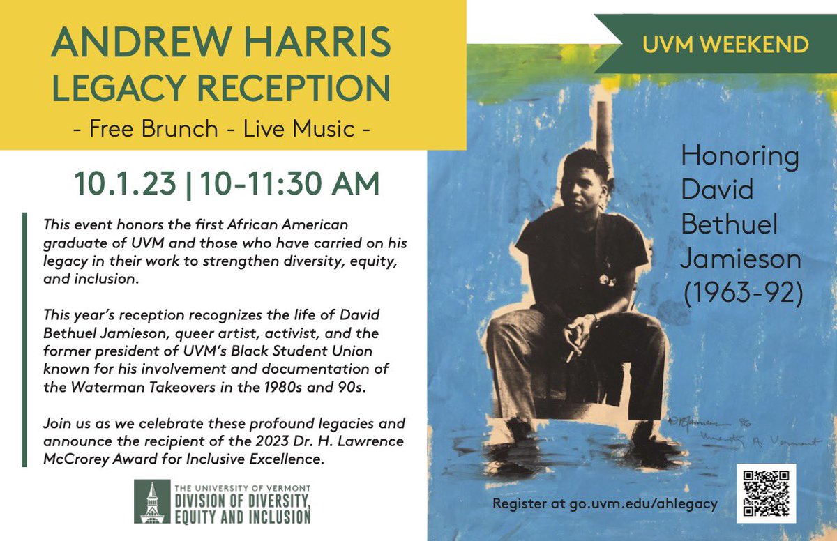 In-person, livestream & YouTube. RSVP & info uvm.edu/diversity/andr… #DavidBethuelJamieson #artistlegacy