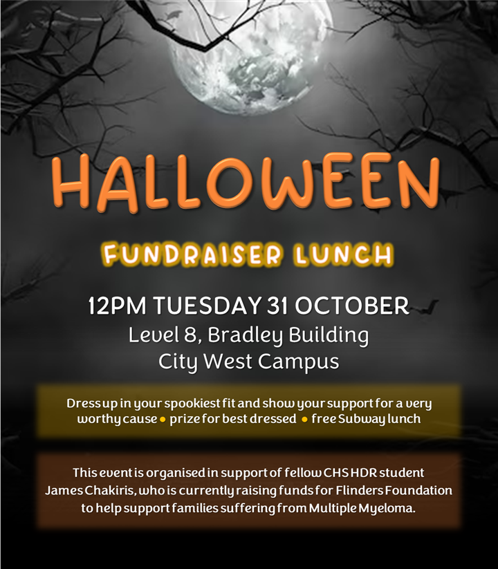 🎃 Join us for a spooktacular Halloween-inspired lunch and fundraiser on Oct 31! 👻 Dress up for our costume contest and win spooky prizes. 🌟 All proceeds benefit families battling Multiple Myeloma. Join the fun at Bradley Building, City West, 12pm. 📆 Oct 31, 2023.