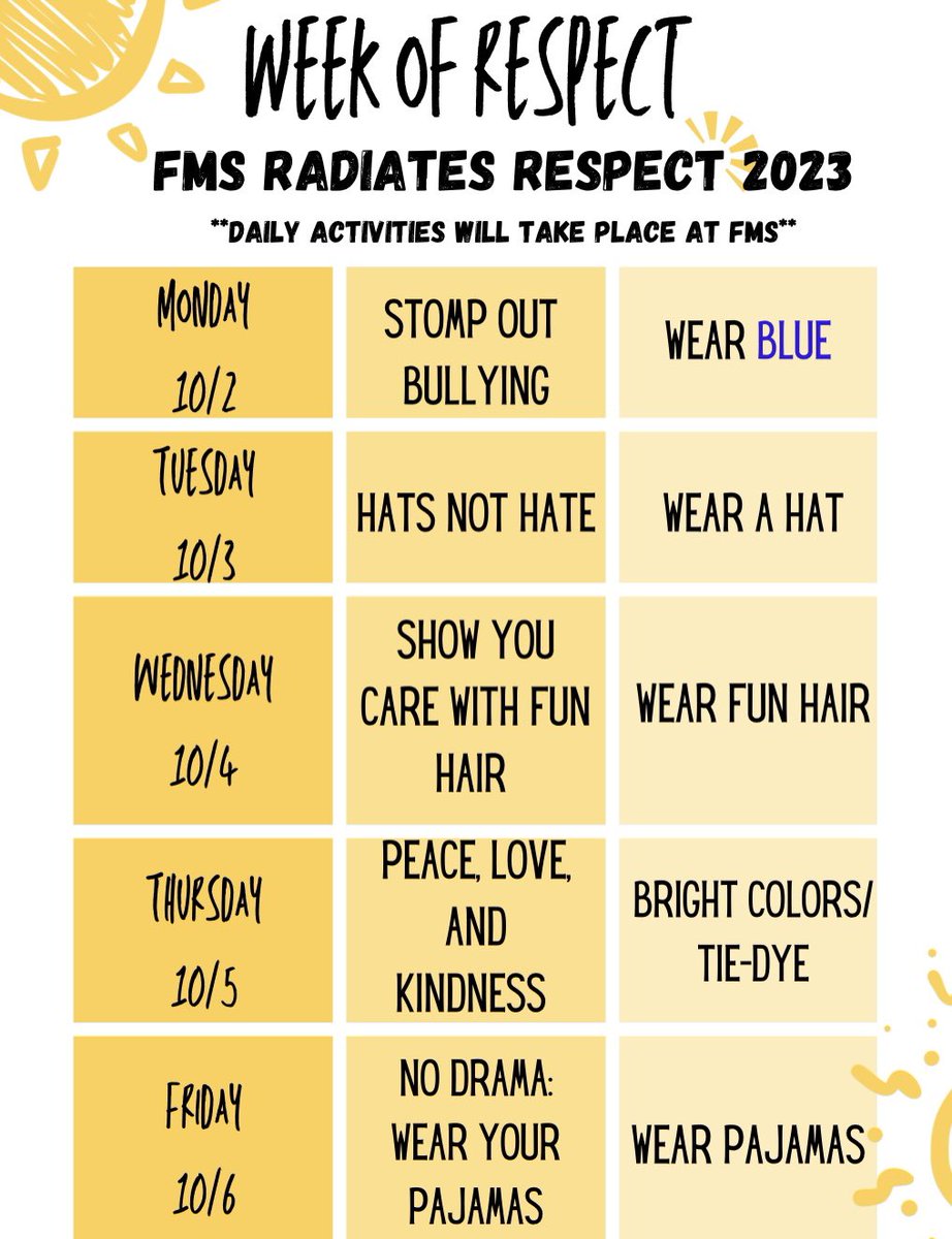 Looking ahead to next week! FMS will be celebrating the Week Of Respect! <a href="/PrincipalFMS_NJ/">Michael Lauricella</a> <a href="/MontvaleSchools/">Montvale Schools</a>